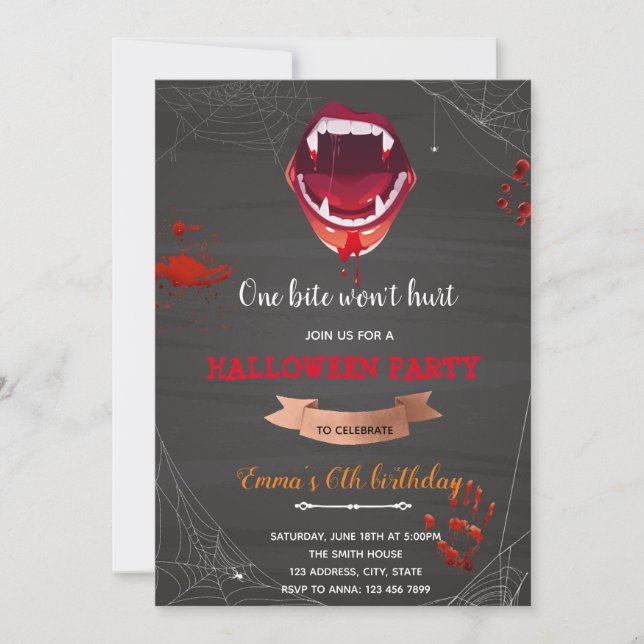 Inbjudan till Vampire Birthday halloween fest (Framsida)