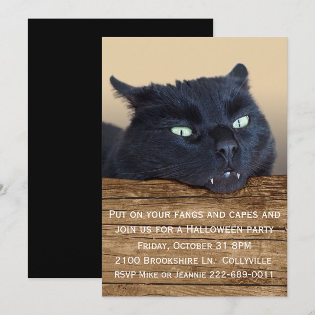 Inbjudan till Vampre Black Cat Halloween fest (Fram/baksida)