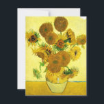 Inbjudan till Van Gogh-blommor<br><div class="desc">Van Gogh Sunblommornas inbjudningar. Oljemålning på arbetsyta från 1888. Vas med femton sunnimuslimer är en av Vincent Van Goghs mest älskade verk. Den briljanta användan av gulter visar i all tysthet slutet på sommaren. En underbarare gåva till fläkt av solblommor,  Van Gogh,  impressionism och fortfarande livskonst.</div>