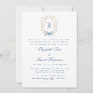 Inbjudan till vapensköld Blue Initial Wedding