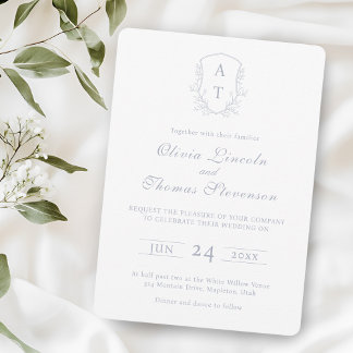 Inbjudan till vapensköld Monogram Dusty Blue Weddi