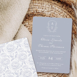 Inbjudan till vapensköld Monogram Dusty Blue Weddi
