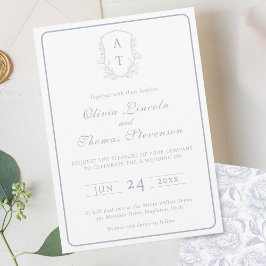 Inbjudan till vapensköld Monogram Dusty Blue Weddi