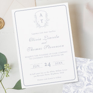 Inbjudan till vapensköld Monogram Dusty Blue Weddi