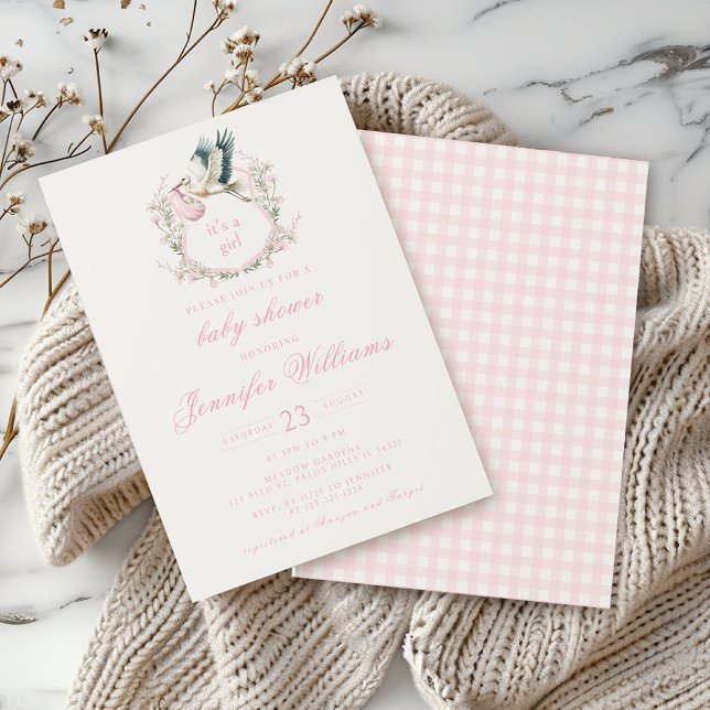 Inbjudan till Vapensköldarna stork  Flicka Shower  (Skapare uppladdad)