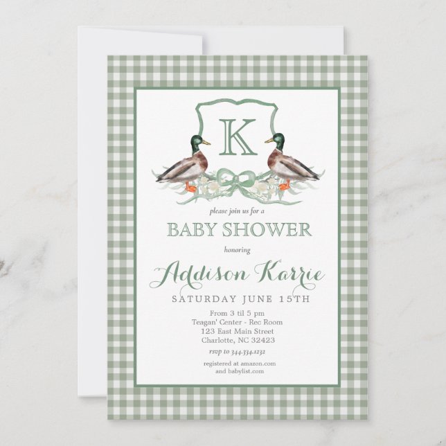 Inbjudan till Vapenskölden Baby Shower för Preppy  (Framsida)