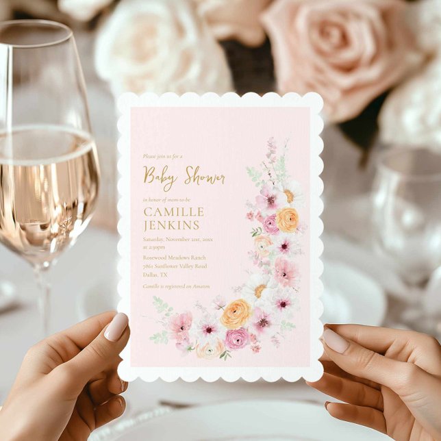 Inbjudan till vår Blommigt Garden Girl Baby Shower (Elegant Floral Baby Shower Invitation)