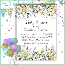 Inbjudan till vår blommor Watercolor Baby Shower