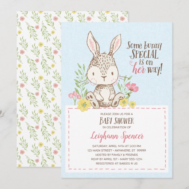 Inbjudan till vår Bunny Baby Shower (Fram/baksida)