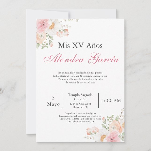 Inbjudan till vår Flower Quinceañera (Framsida)