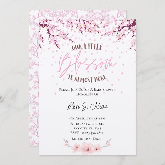 Inbjudan till vår lilla Blommar Baby Shower (Fram/baksida)