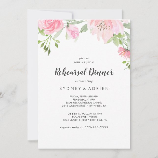 Inbjudan till Vår Peony Rehearsal Dinner (Framsida)