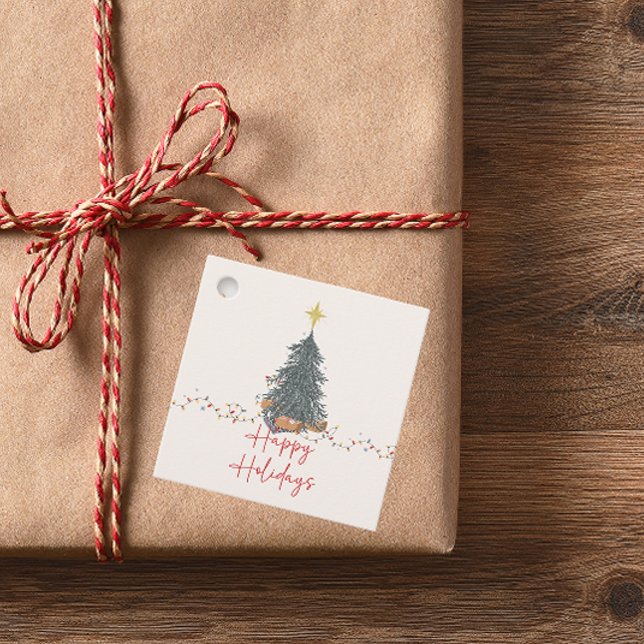 Inbjudan till varmvattenfärgen gräs träd julfest gåvor etiketter (Skapare uppladdad)