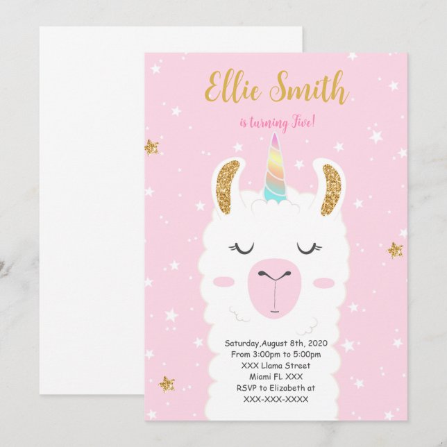 Inbjudan till Vatten Färg Llama (Fram/baksida)