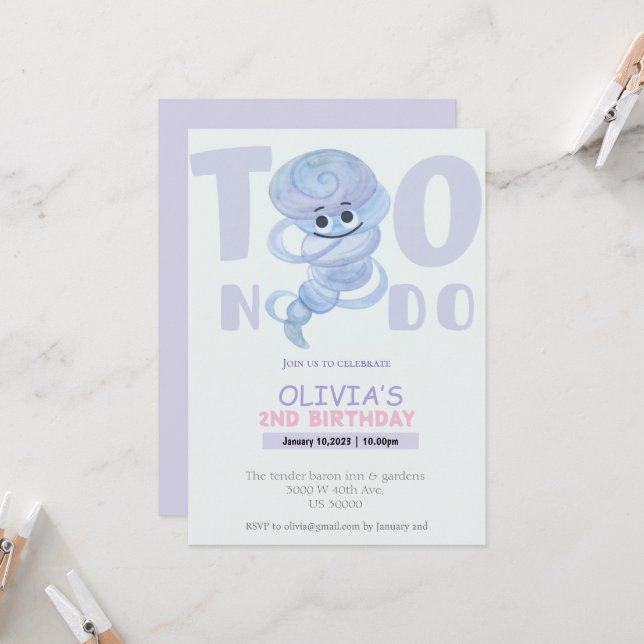 Inbjudan till vattenfärg två nado på andra födelse (Fram/Back In Situ)