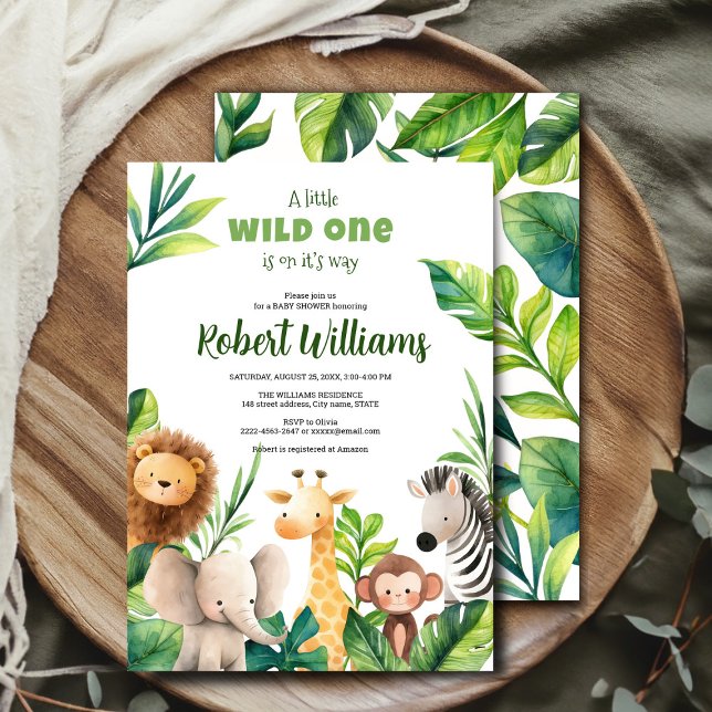 Inbjudan till vattenfärgduschning av Safari-djur (Celebrate your little one’s arrival with this adorable African safari-themed baby shower invitation!)