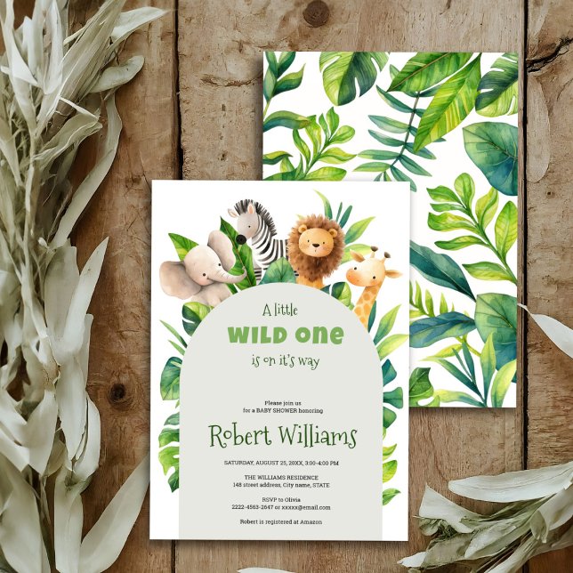 Inbjudan till vattenfärgduschning av Safari-djur (Safari animal African baby shower invitation jungle theme )