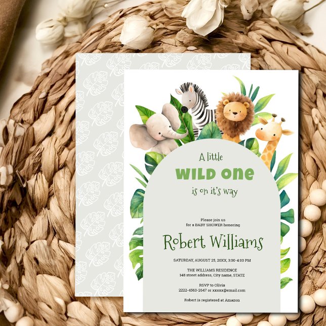 Inbjudan till vattenfärgduschning av Safari-djur (Safari African animals jungle tropical baby shower invitation gender neutral )