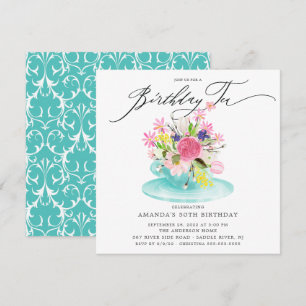 Inbjudan till vattenfärgen Blommigt Bouquet Birthd