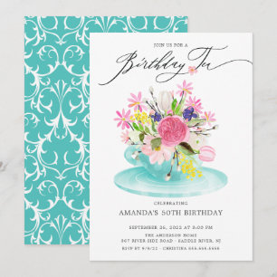 Inbjudan till vattenfärgen Blommigt Bouquet Birthd