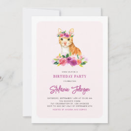 Inbjudan till vattenfärgen Cat Blommigt Barns föde