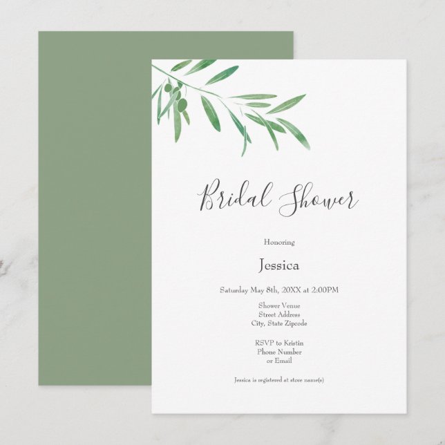 Inbjudan till vattenfärgen Olive Gren (Fram/baksida)