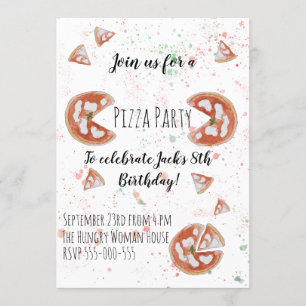Inbjudan till vattenfärgen Pizza Party