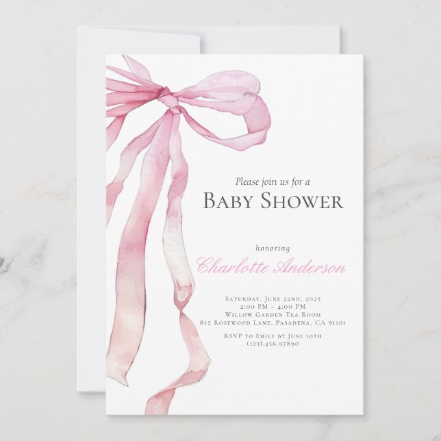 Inbjudan till vattenfärgen Rosa Flicka Shower (Framsida)