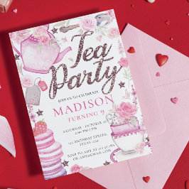 Inbjudan till vattenfärgen Tea Party födelsedag Gl