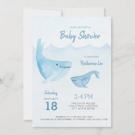Inbjudan till vattenfärgen Whale Ocean Baby Shower