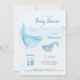 Inbjudan till vattenfärgen Whale Ocean Baby Shower