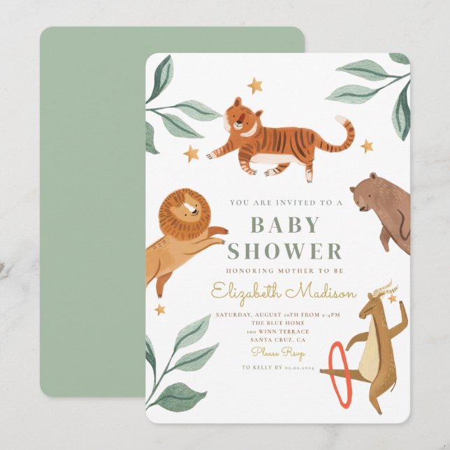 Inbjudan till vattenfärgen Woodland Animal Baby Sh (Fram/baksida)