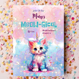 Inbjudan till vattenfärgning Caticorn Meow-Gical B