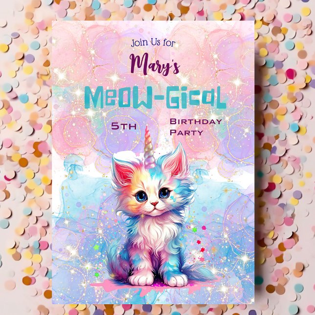 Inbjudan till vattenfärgning Caticorn Meow-Gical B (Skapare uppladdad)