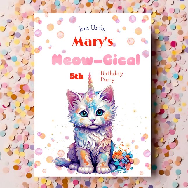Inbjudan till vattenfärgning Caticorn Meow-Gical B (Skapare uppladdad)