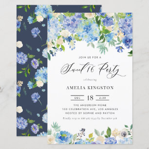 Inbjudan till vattenfärgsblått Hydrangea-Sweet six