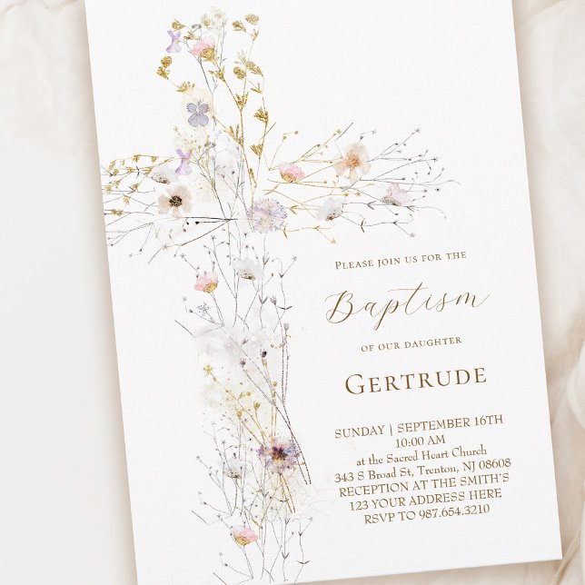 Inbjudan till vattenfärgsblommor kor Baptism (Skapare uppladdad)