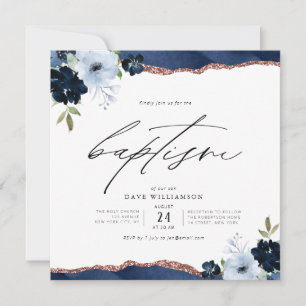 inbjudan till vattenfärgsblommor skript blue bapti