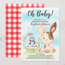Inbjudan till vattenfärgsBunny Baby Shower-serverg