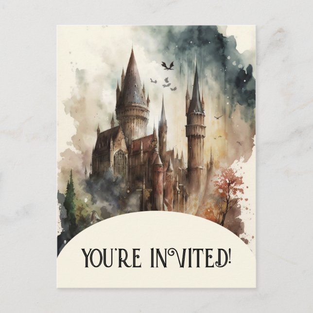 Inbjudan till vattenfärgsCastle Artwork Birthday B (Framsida)