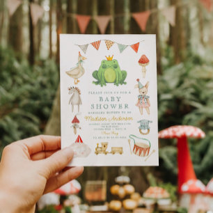Inbjudan till vattenfärgscute Frog Baby Shower