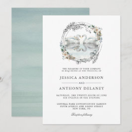 Inbjudan till vattenfärgsfärg i bröllop Svanar Ele