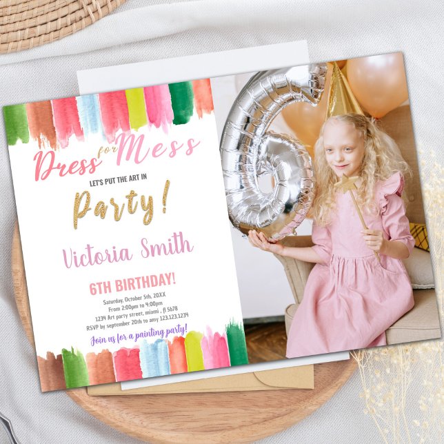 Inbjudan till vattenfärgsfärg på födelsedag med fo (Watercolor Paint Birthday Invitations with photo)