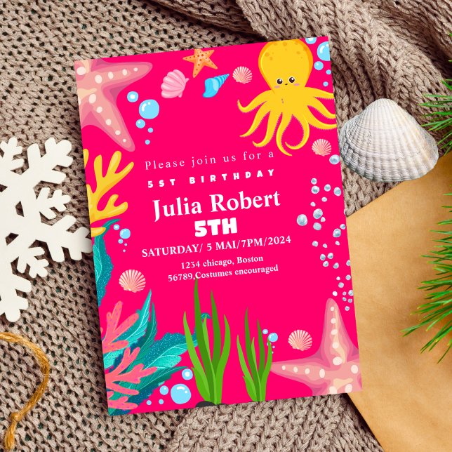 Inbjudan till vattenfärgsfödelsedag för bläckfiskd (Skapare uppladdad)