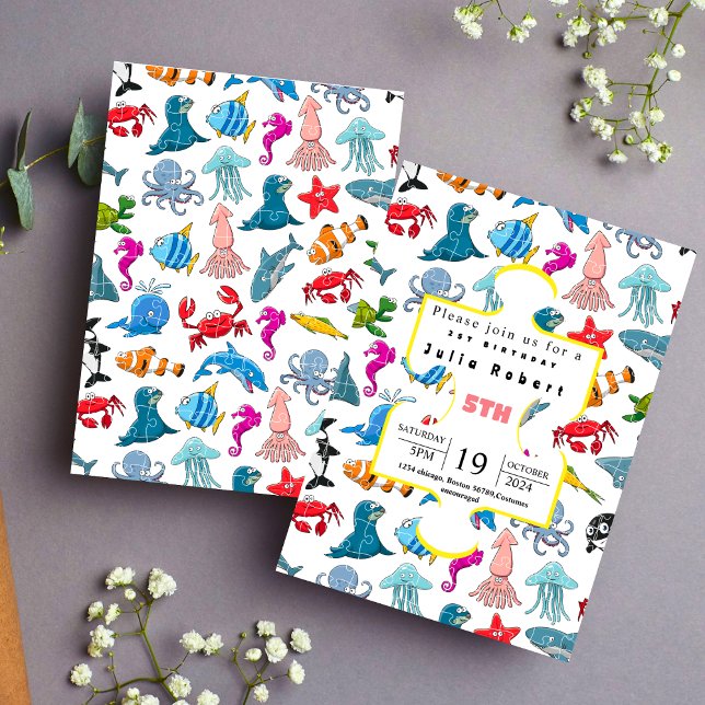 Inbjudan till vattenfärgsfödelsedag för bläckfiskd (Skapare uppladdad)