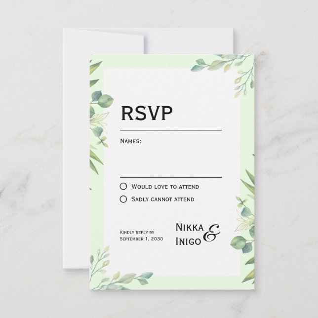 Inbjudan till vattenfärgsgrön OSA kort (Framsida)