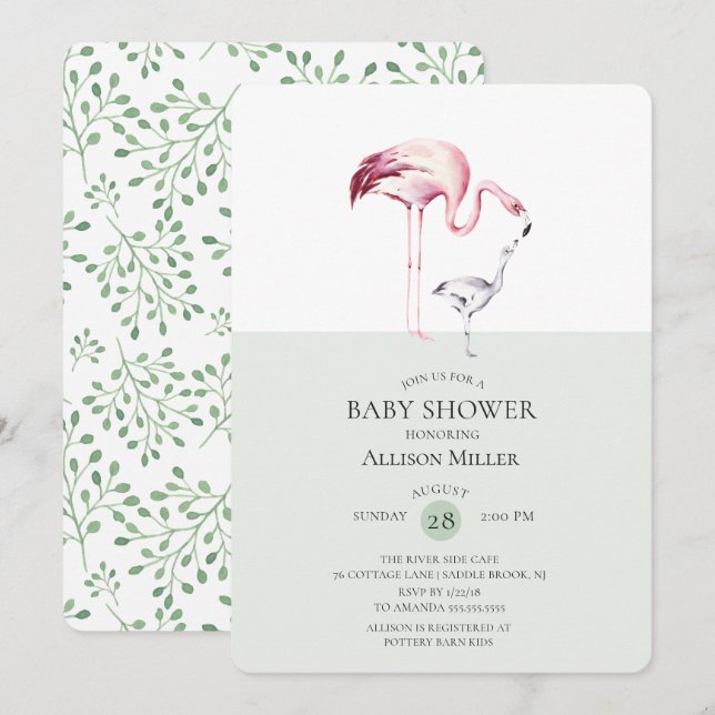 Inbjudan till vattenfärgslamingo Baby Shower (Fram/baksida)