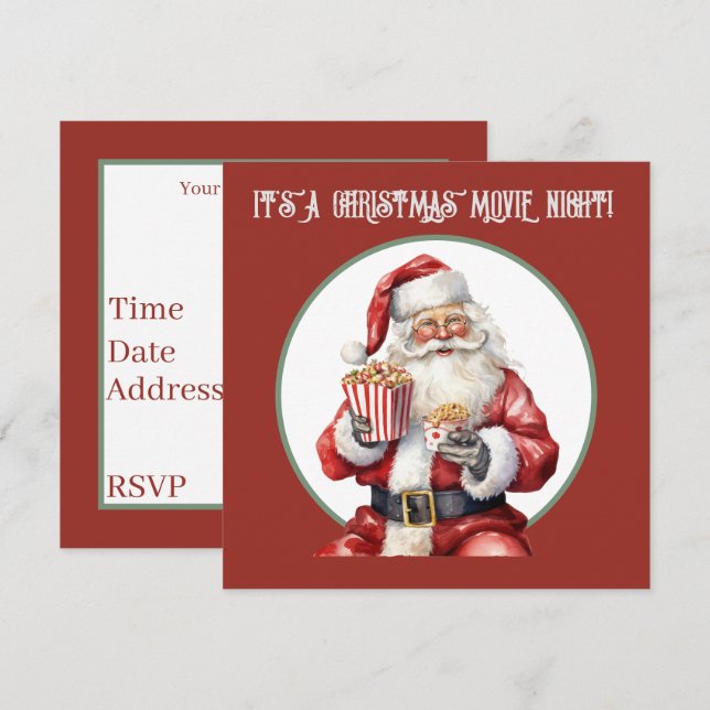 Inbjudan till vattenfärgspopcorn Santa-film (Fram/baksida)