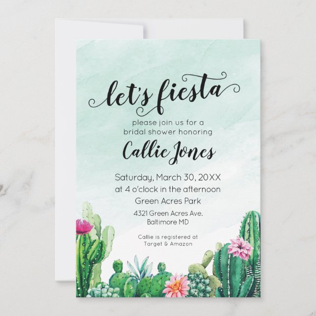 Inbjudan till vattenfärgssucculent Fiesta Shower (Framsida)