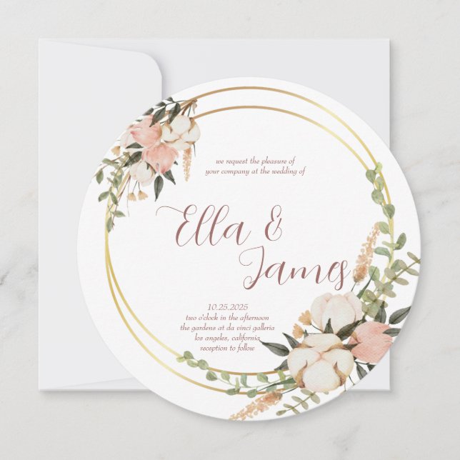 Inbjudan till vattenfärgsutandningsbröllop Blommig (Framsida)